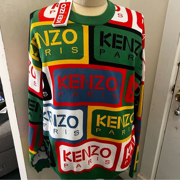 Kenzo Green Intarsia Knit Crew Neck Jumper - Picture 4 of 7